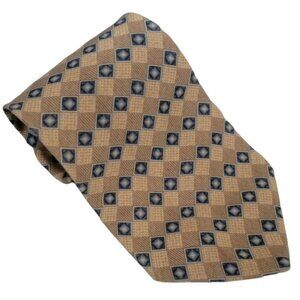 Van Heusen Silk Tie Brown Blue Geometric Diamonds Mens Necktie Business Menswear